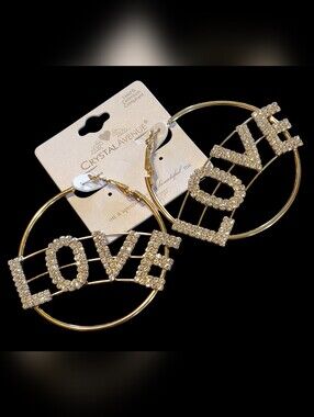 LOVE Hoops with Rhinestones - Gold Tone
